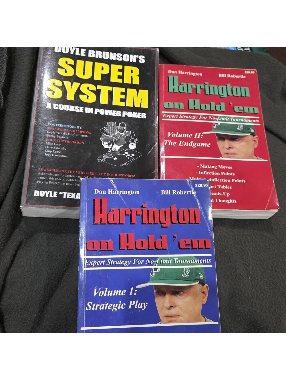 Poker Book Lot Harrington on Texas Hold 'em 1 & 2 + Doyle Brunson's Super System